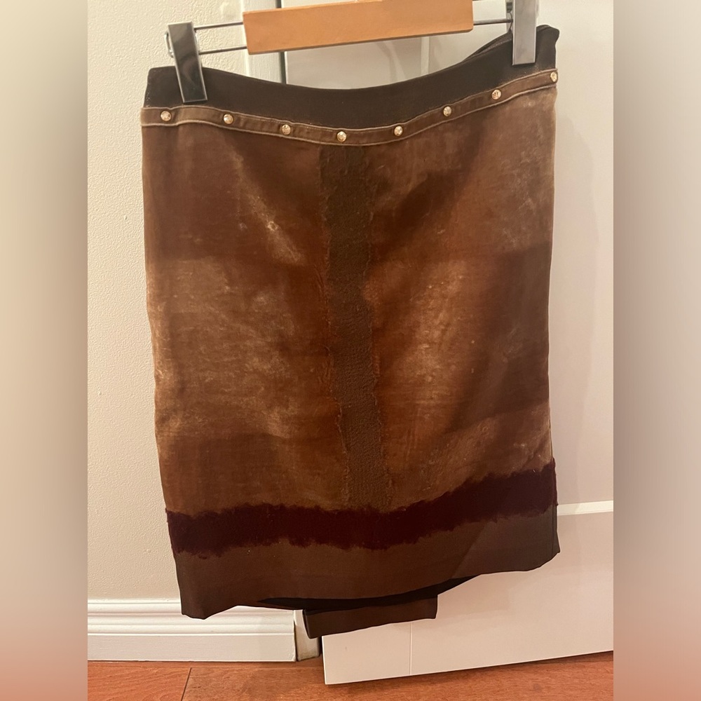 Aquilano Rimondi brown and burgandy velvet pencil skirt